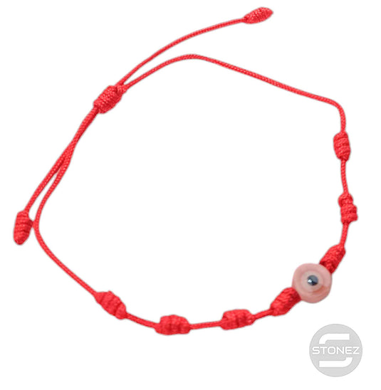 61049-12  Pulsera 7 Nudos Con Dije Cristal Ojo Turco Rosa