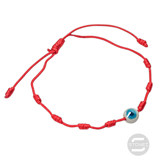 61049-12  Pulsera 7 Nudos Con Dije Cristal Ojo Turco Blanco