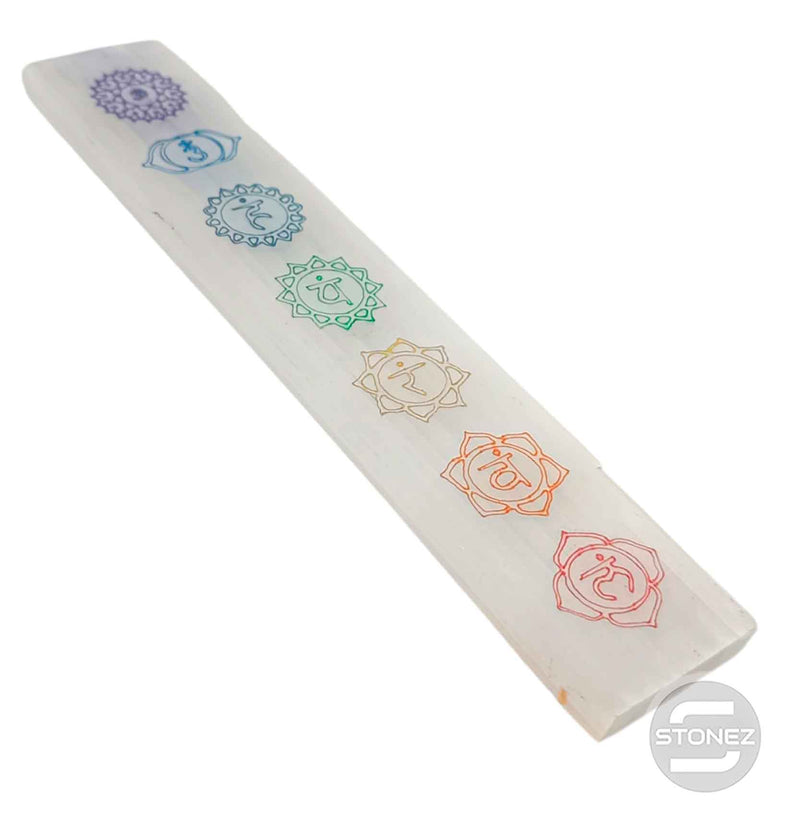 Cargue la imagen en el visor de la galería, 6110800 Placa Selenita Grabada Símbolos 7 Chakras 20 Cms Aprox
