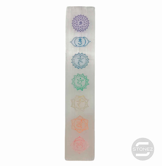 6110800 Placa Selenita Grabada Símbolos 7 Chakras 20 Cms Aprox