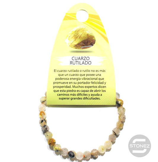 61130 Pulsera Facetada Cuarzo Rutilado 6 mm