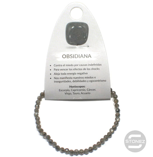 61170 Pulsera Facetada Obsidiana Plata 4mm