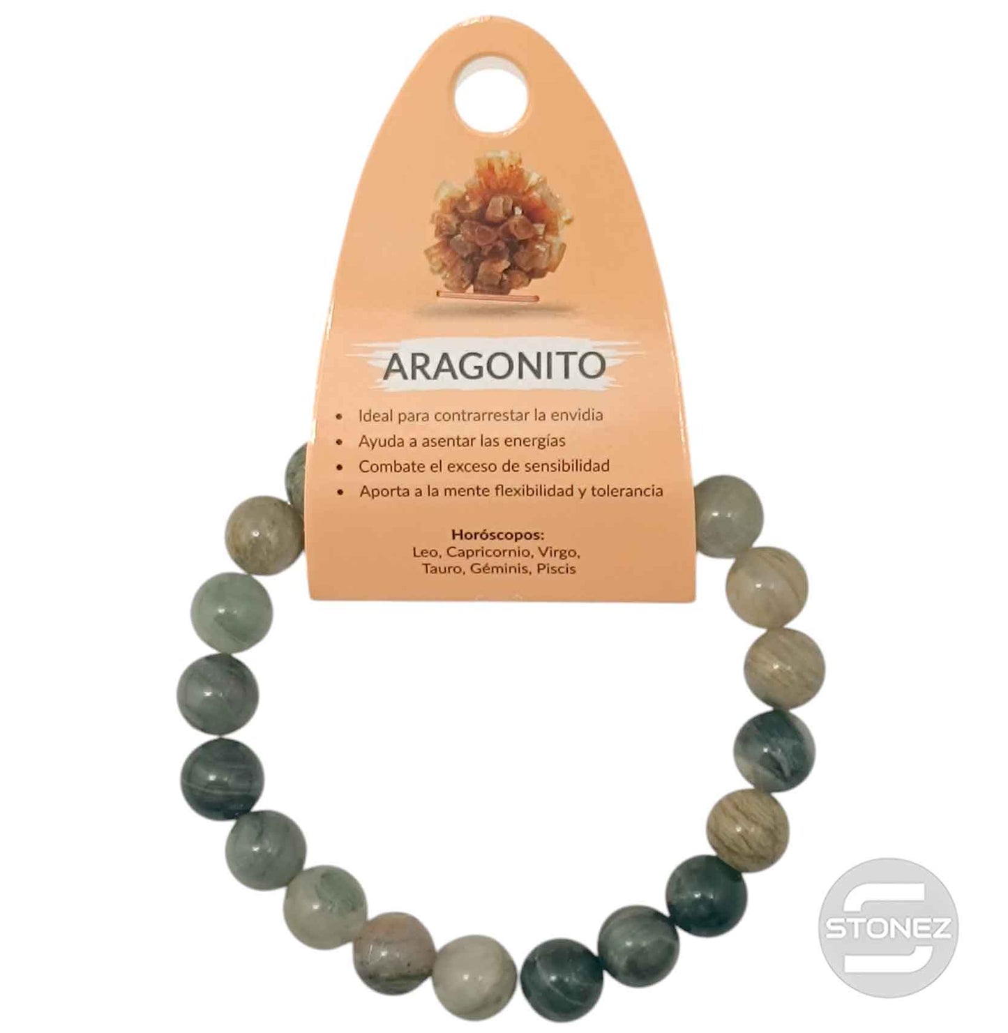 61186-52 Pulsera De Hombre 22 Cms Aprox Aragonita 10 mm