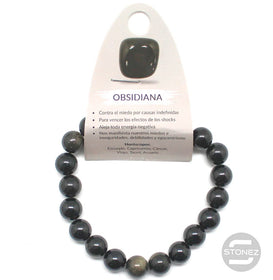 60088-57 Pulsera De Hombre 22 Cms Aprox Obsidiana Dordada 10 mm