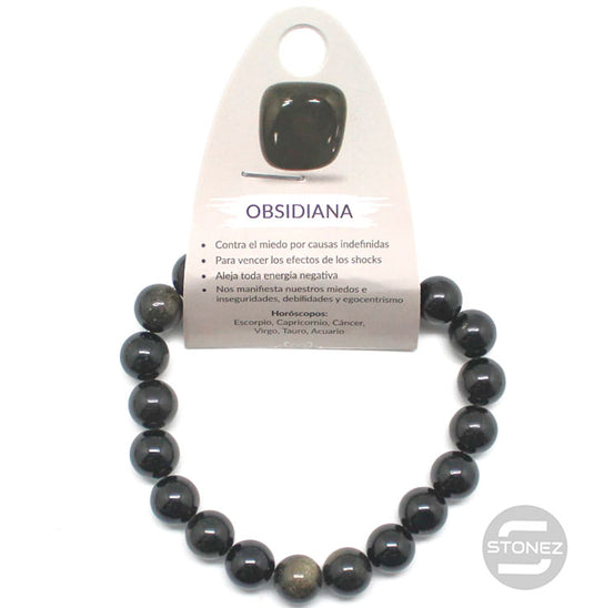 60088-57 Pulsera De Hombre 22 Cms Aprox Obsidiana Dordada 10 mm