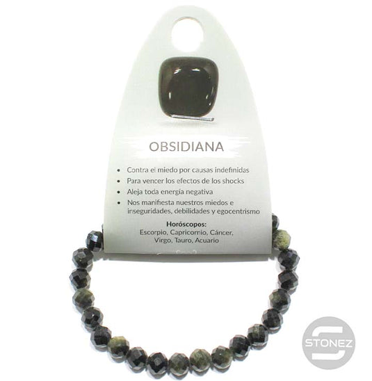 61196 Pulsera Facetada Obsidiana Dorada 6 mm