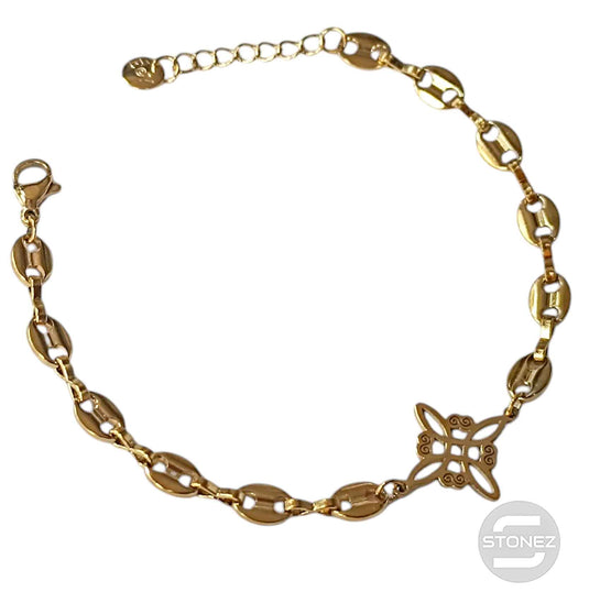 61676-06 Pulseras Acero Dorado Dije Nudo De Bruja 17+3 cms Aprox