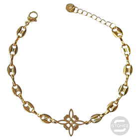 61676-06 Pulseras Acero Dorado Dije Nudo De Bruja 17+3 cms Aprox