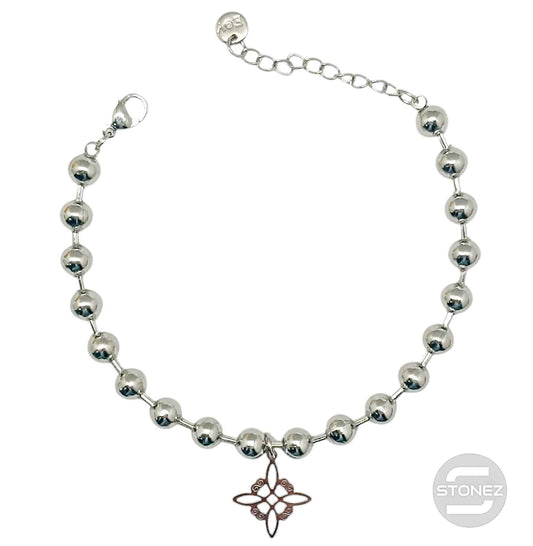 61676-07 Pulseras Acero Bolas 6 mm Dije Nudo De Bruja 17+3 cms Aprox