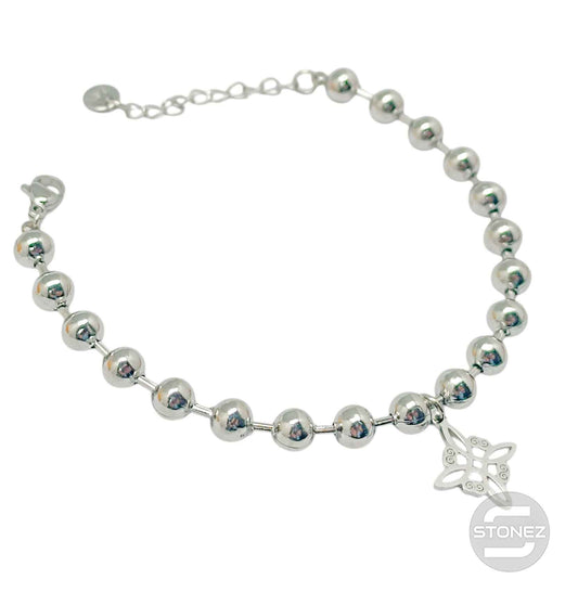 61676-07 Pulseras Acero Bolas 6 mm Dije Nudo De Bruja 17+3 cms Aprox