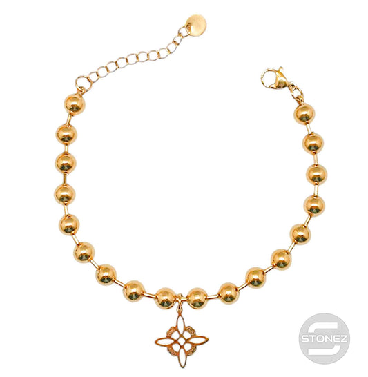 61676-08 Pulseras Acero Dorado Bolas 6 mm Dije Nudo De Bruja 17+3 cms Aprox
