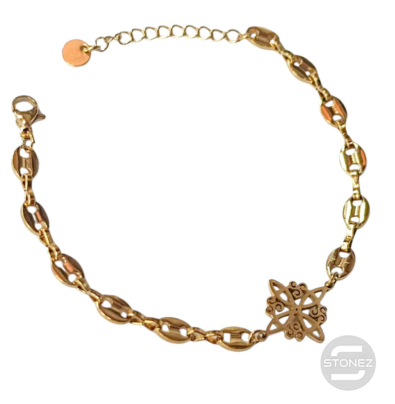 Cargue la imagen en el visor de la galería, 61676-04 Pulseras Acero Dorado Dije Nudo De Bruja 17+3 cms Aprox
