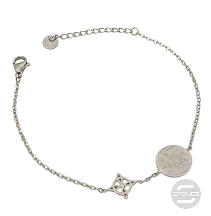 61677-01 Pulsera Acero Con Dije Nudo De Bruja y Tetragramaton