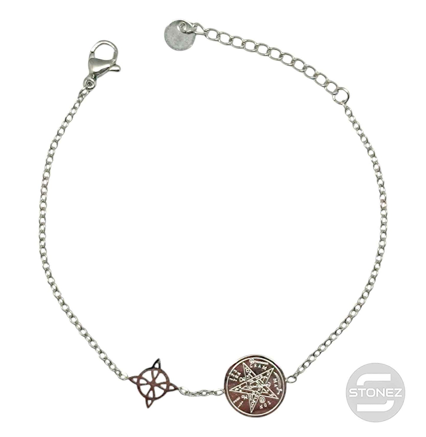 61677-01 Pulsera Acero Con Dije Nudo De Bruja  y Tetragramaton