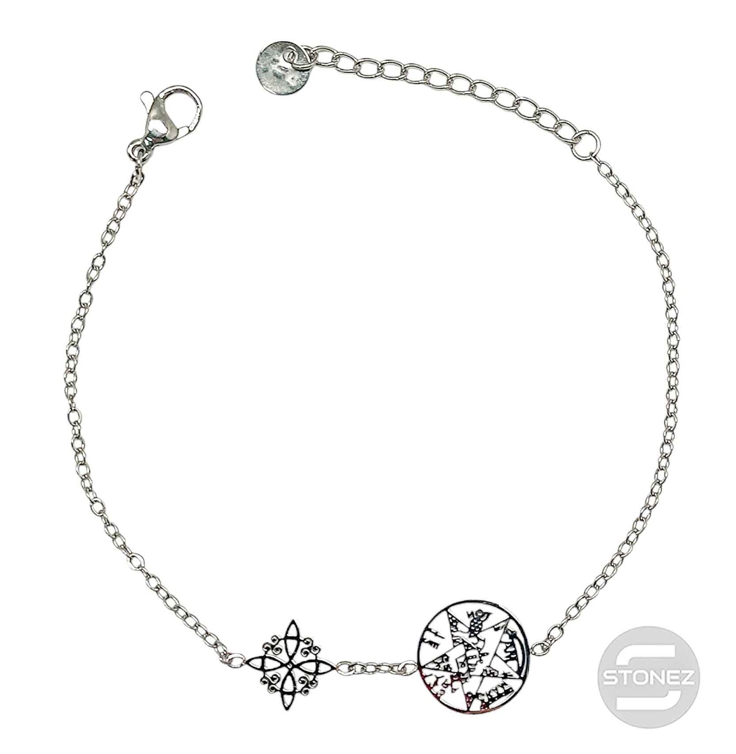 61677-03 Pulsera Acero Con Dije Nudo De Bruja  y Tetragramaton - stonez