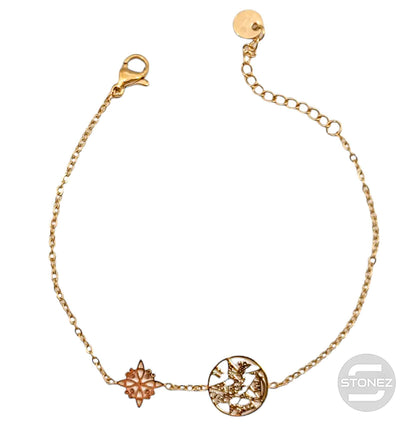 61677-04 Pulsera Acero Dorado Con Dije Nudo De Bruja y Tetragramaton