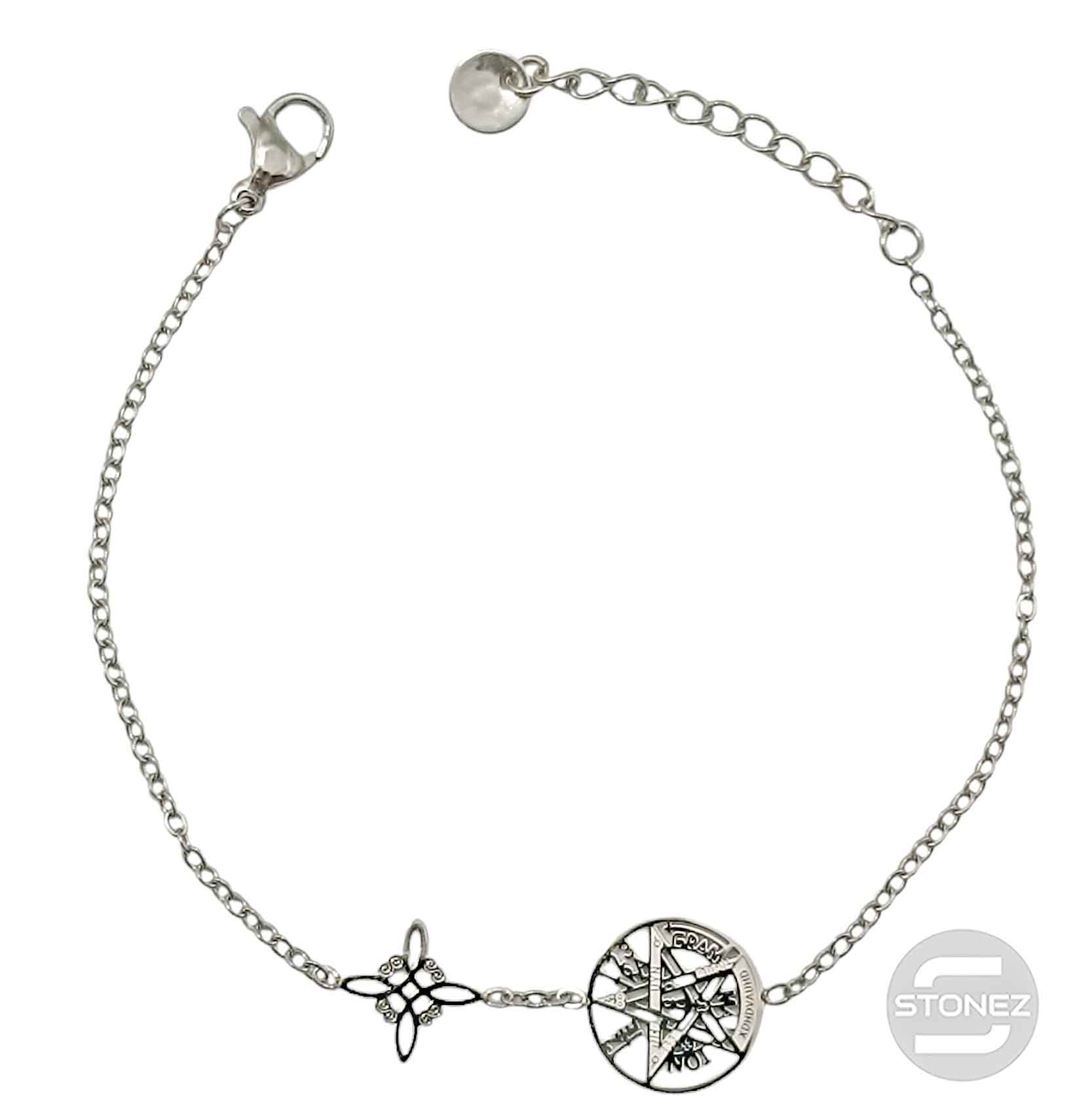 61677-05 Pulsera Acero Con Dije Nudo De Bruja y Tetragramaton