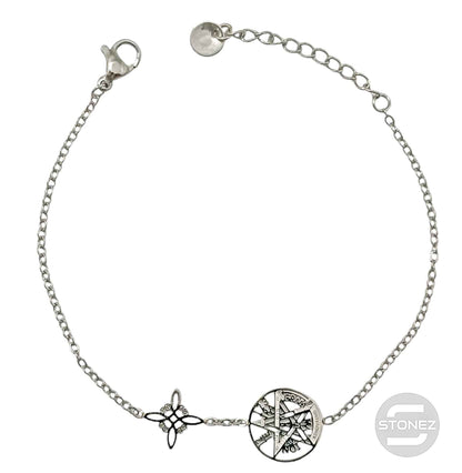 61677-05 Pulsera Acero Con Dije Nudo De Bruja y Tetragramaton