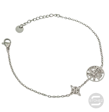 61677-05 Pulsera Acero Con Dije Nudo De Bruja y Tetragramaton