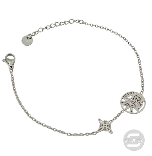 61677-05 Pulsera Acero Con Dije Nudo De Bruja  y Tetragramaton
