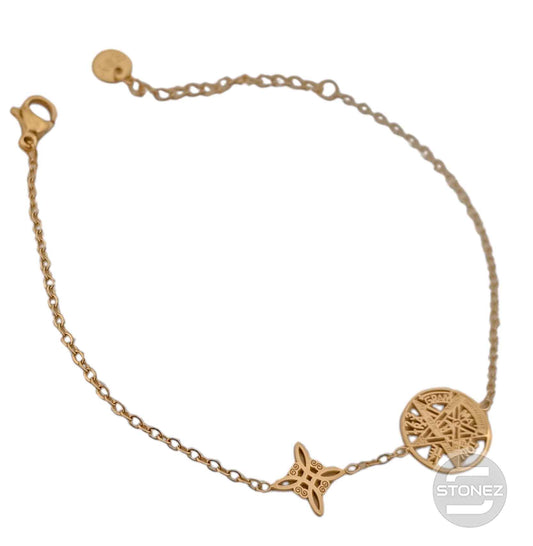 61677-06 Pulsera Acero Dorado Con Dije Nudo De Bruja  y Tetragramaton
