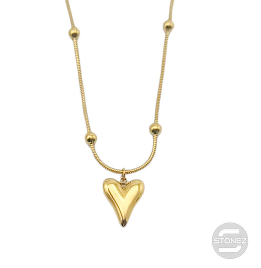 61681-02 Collar Acero Dorado Corazon Cadena Cola De Raton 40+5 Cms