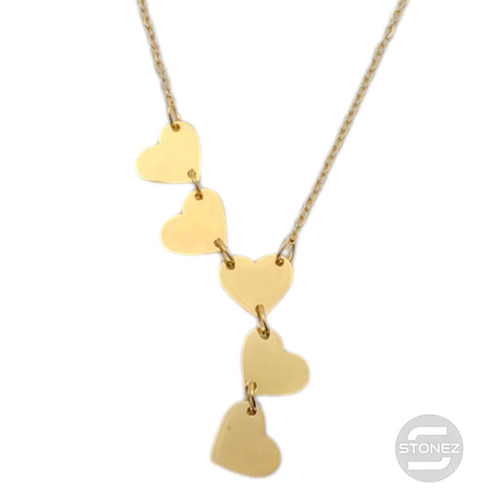 61682-02 Collar Acero Dorado Corazones Cadena 40+5 Cms