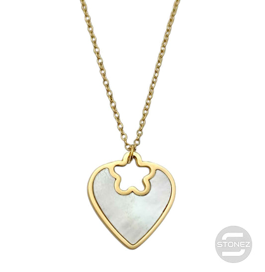 61682-04 Collar Acero Dorado Corazon Con Avalon Cadena 40+5 Cms