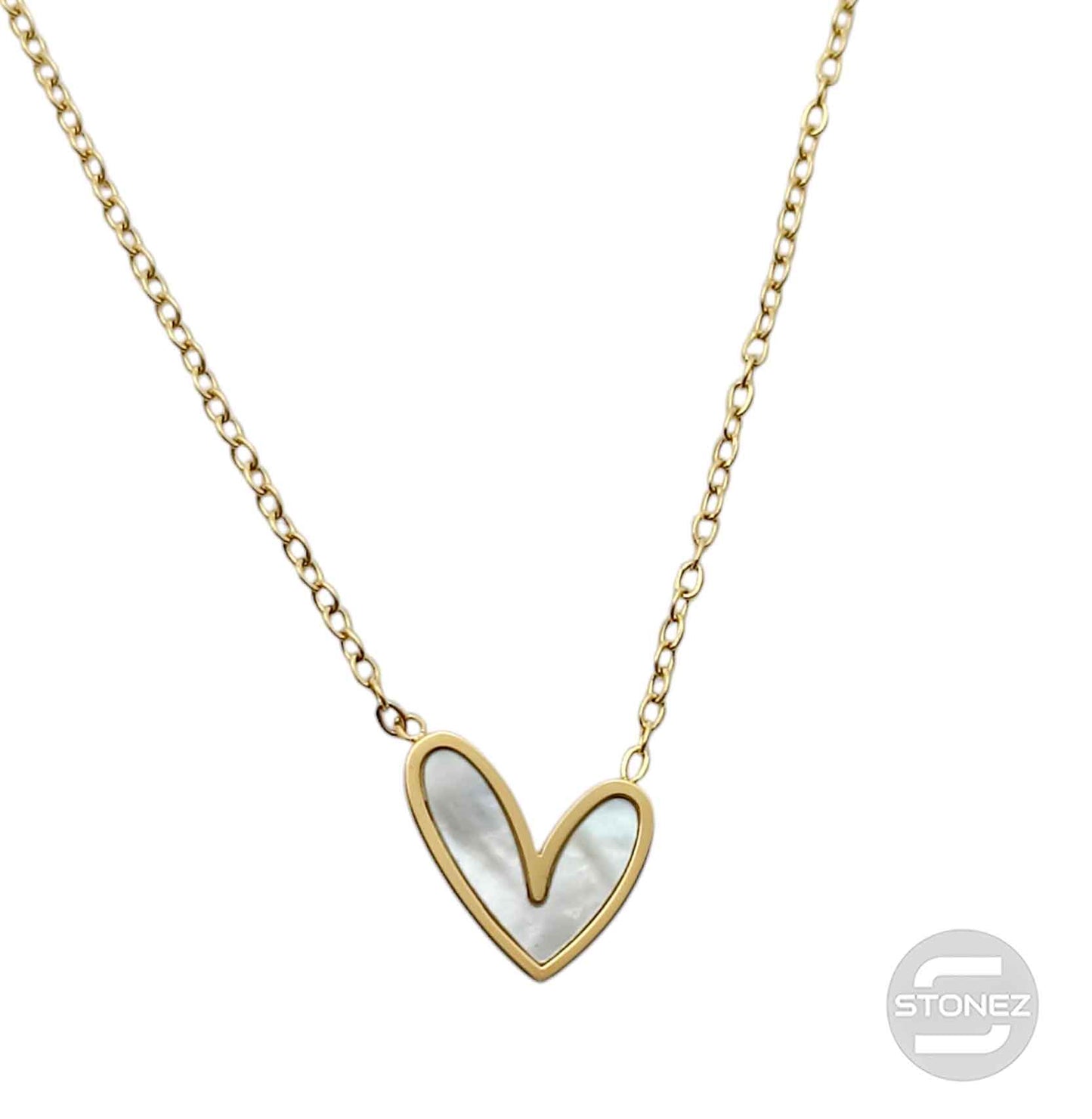 61682-08 Collar Acero Dorado Corazon Con Avalon Cadena 40+5 Cms