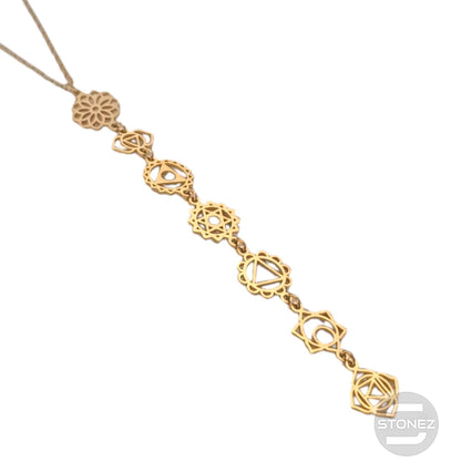 400503248-02 Collar Acero Dorado Simbolos 7 Chakras Cadena 40+5 Cms - stonez
