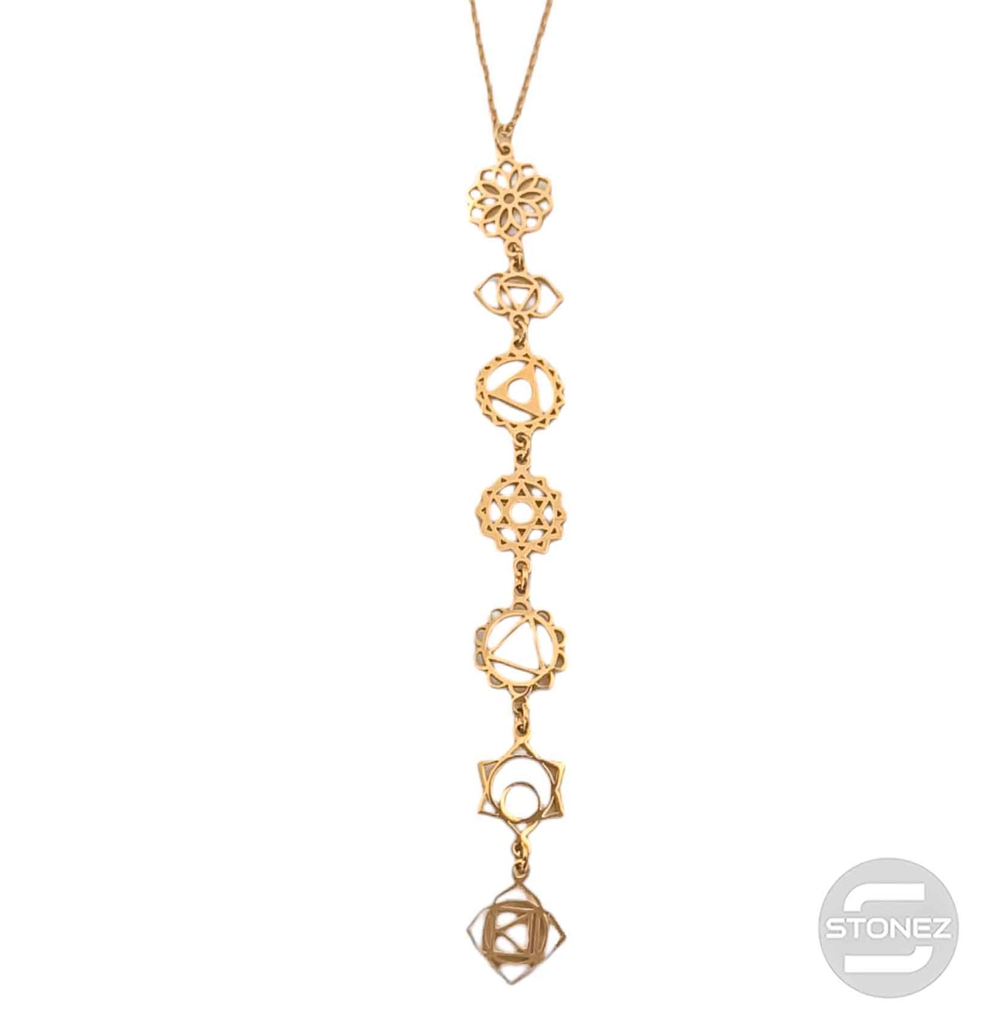 400503248-02 Collar Acero Dorado Simbolos 7 Chakras Cadena 40+5 Cms