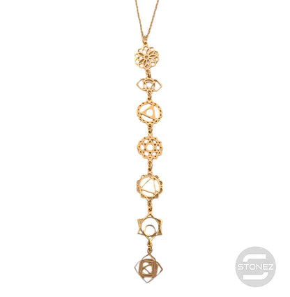 400503248-02 Collar Acero Dorado Simbolos 7 Chakras Cadena 40+5 Cms - stonez