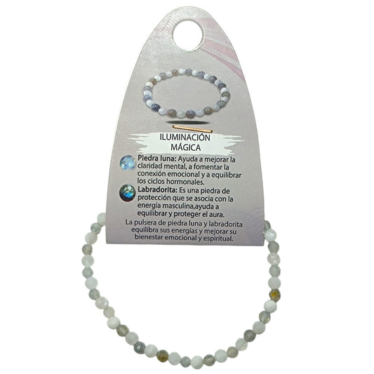 Pulsera Combinada Iluminacion Magica Piedra Natural Facetada Piedra Luna Labradorita 4 mm Ref: 70254
