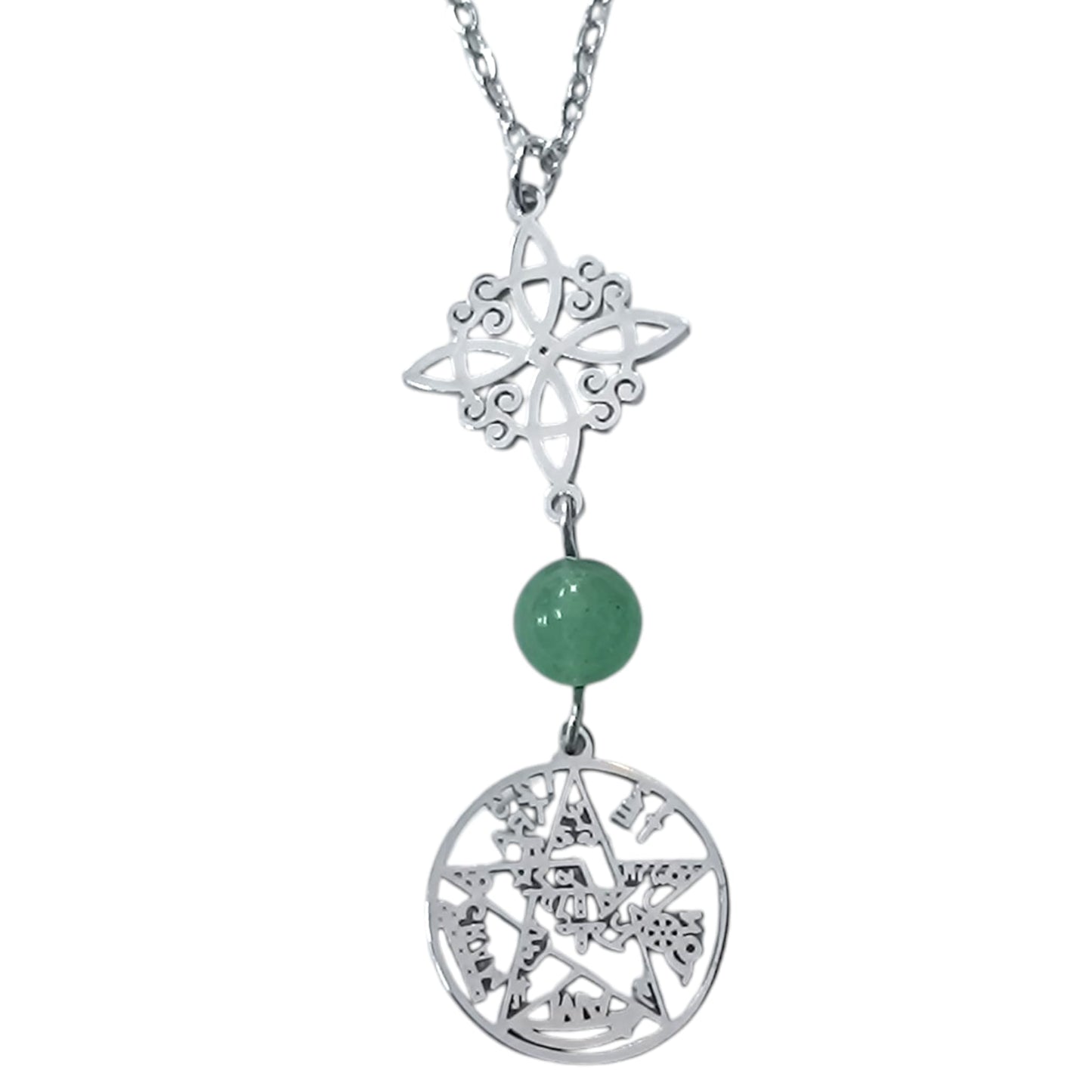 Collar Acero Doble Proteccion Y Piedra Natural Aventurina Cadena 40+5 Cms 400503247-15