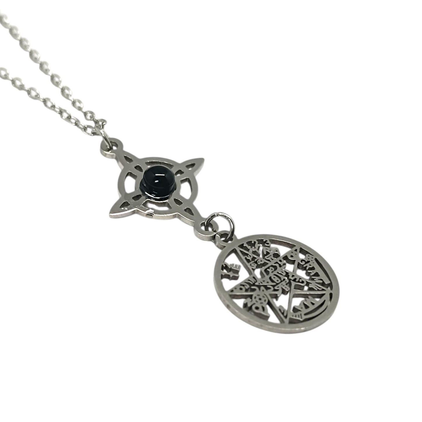 Collar Acero Doble Proteccion Con Piedra Onix Cadena 40+5 Cms 400603911-04