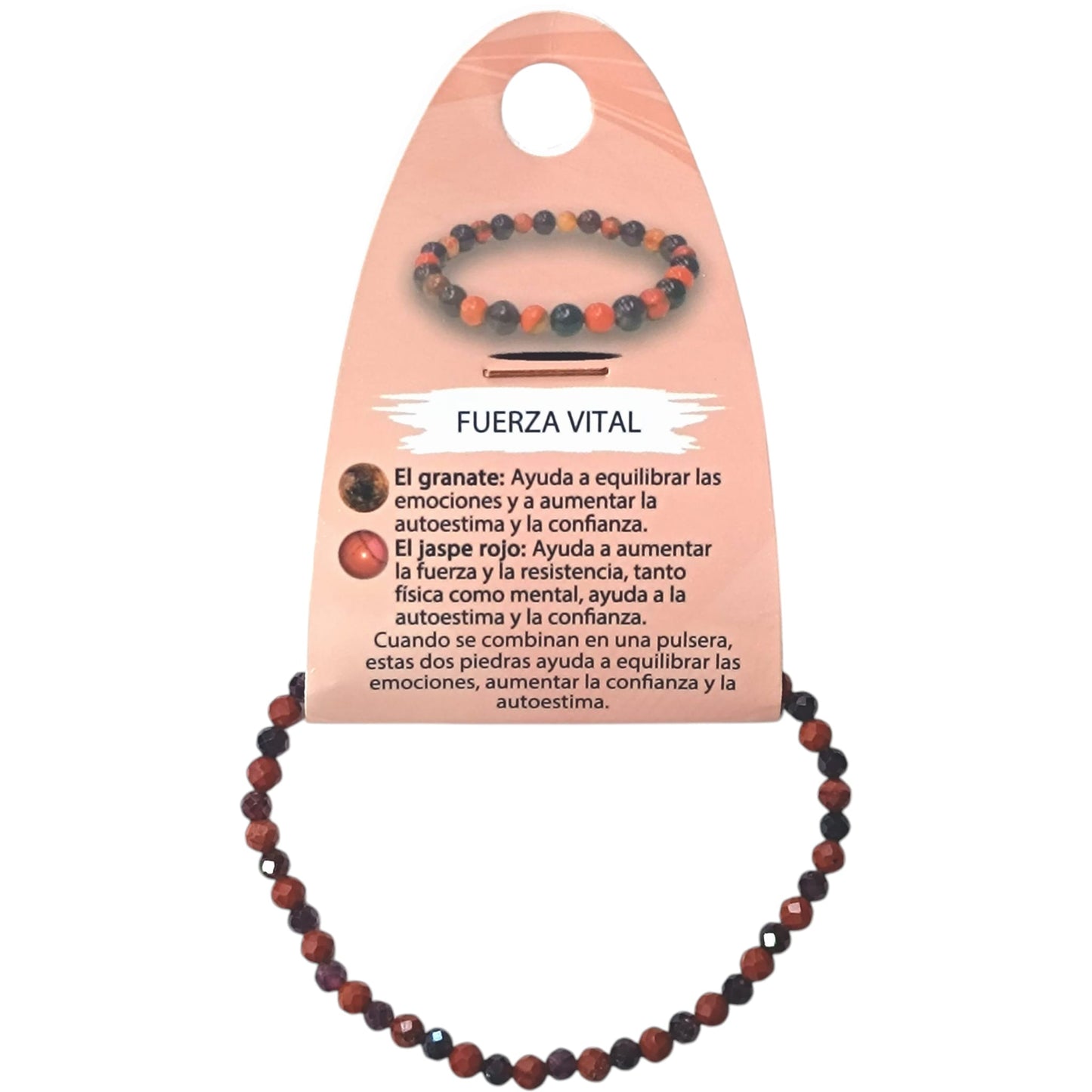 Pulsera Combinada Fuerza Vital Granate Jaspe Rojo 3 mm Facetada REF: 70215
