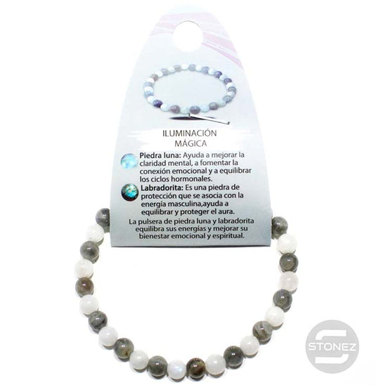 70004 Pulsera Iluminación Mágica Combinando Piedra Luna Y Labradorita 6mm.