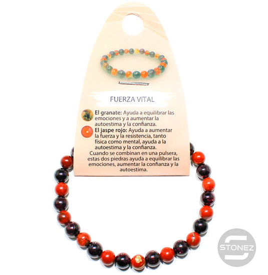 70015 Pulsera Fuerza Vital Combinando Granate Y Jaspe Rojo 6mm