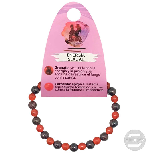 70023 Pulsera Energía Sexual Combinando Piedra Granate Y Carneola 6mm