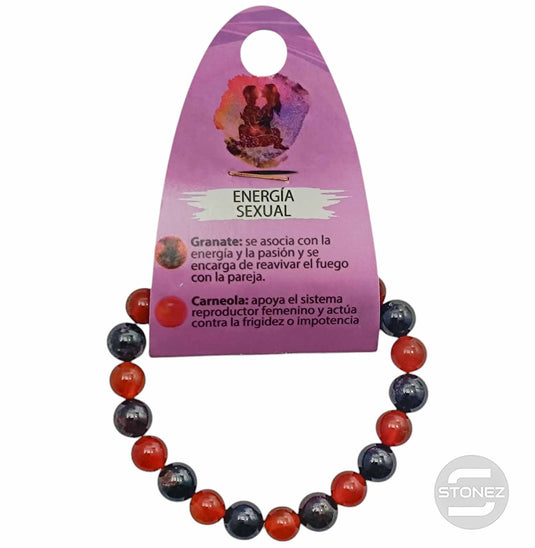 70073 Pulsera Energía Sexual Combinando Piedra Granate Y Carneola 8 mm