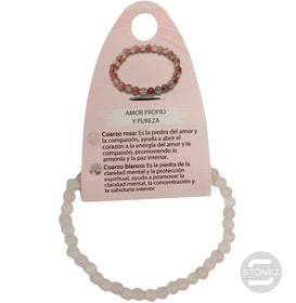 70116 Pulsera Amor Propio Y Pureza Combinando Cuarzo Rosa Y Cuarzo Blanco 4mm