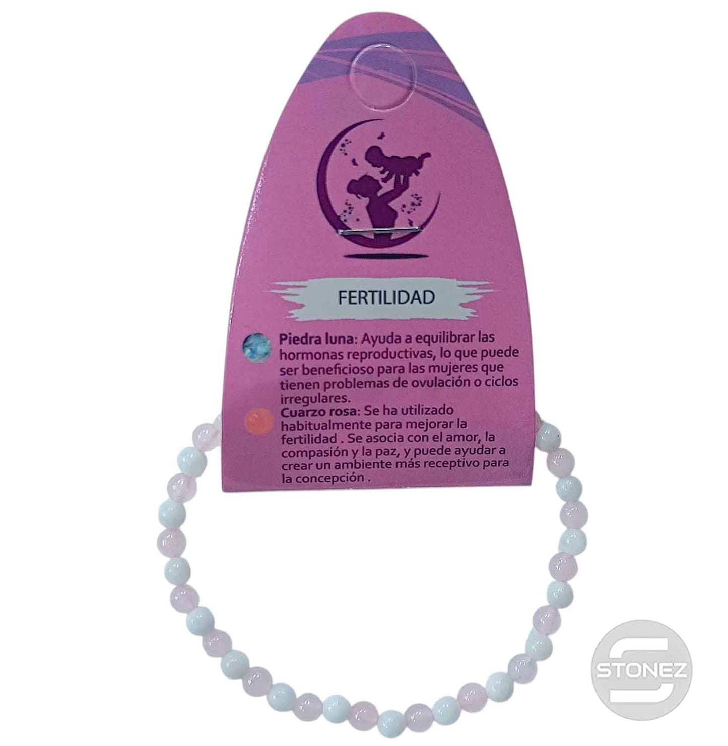 70122 Pulsera Fertilidad Combinando Piedra Luna Y Cuarzo Rosa 4mm