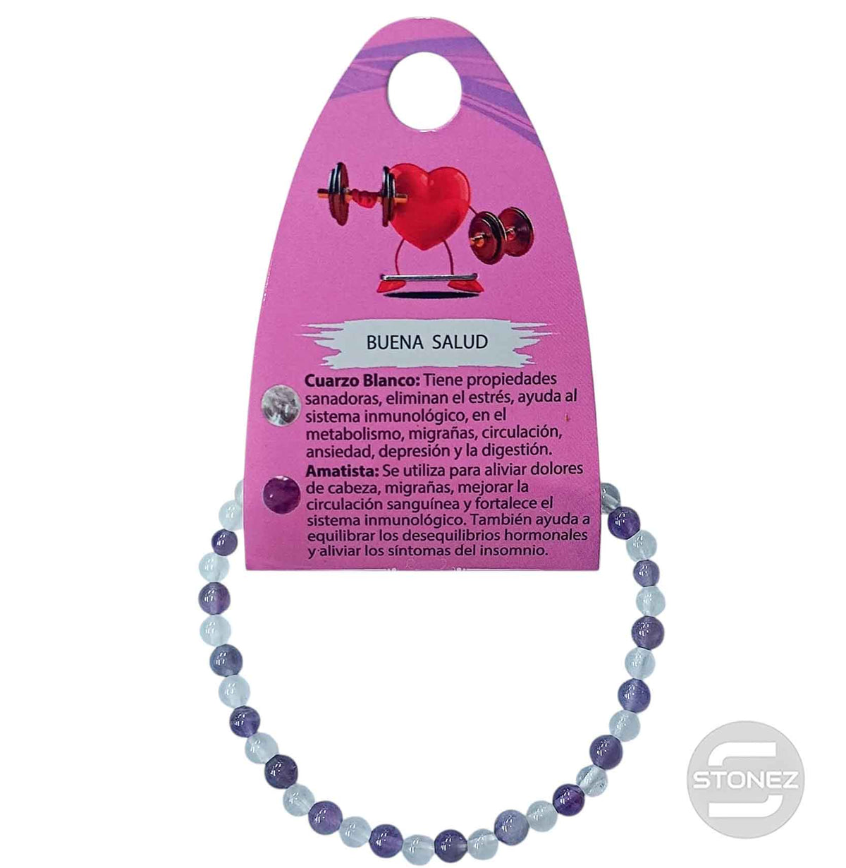 70124 Pulsera Buena Salud Combinando Cuarzo Blanco Y Amatista 4 mm