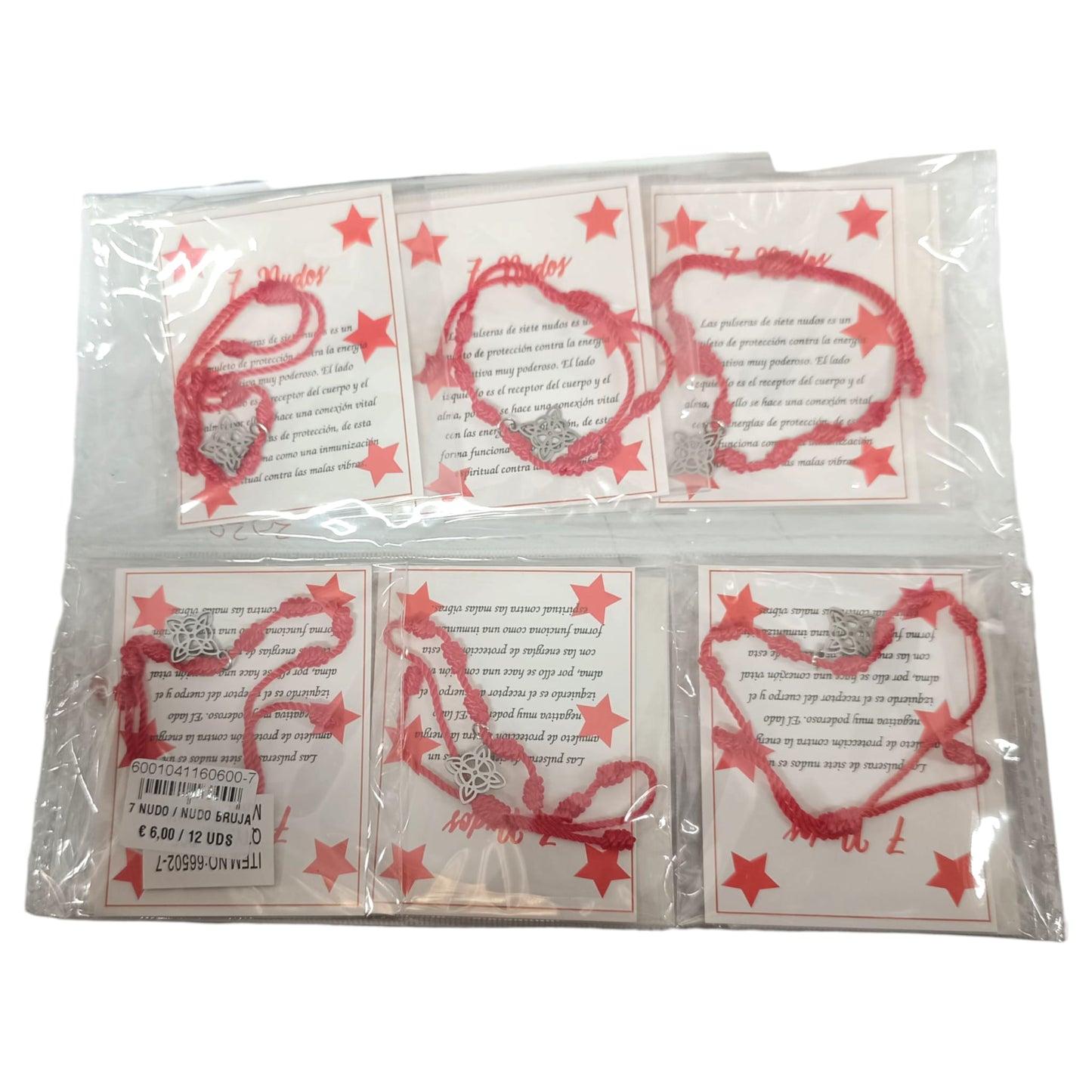 600104116-07 Paquete 12 Pulseras 7 Nudos Con Dije Nudo De Brujas En Acero