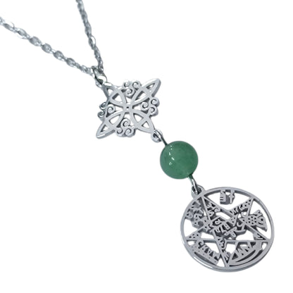 Collar Acero Doble Proteccion Y Piedra Natural Aventurina Cadena 40+5 Cms 400503247-15