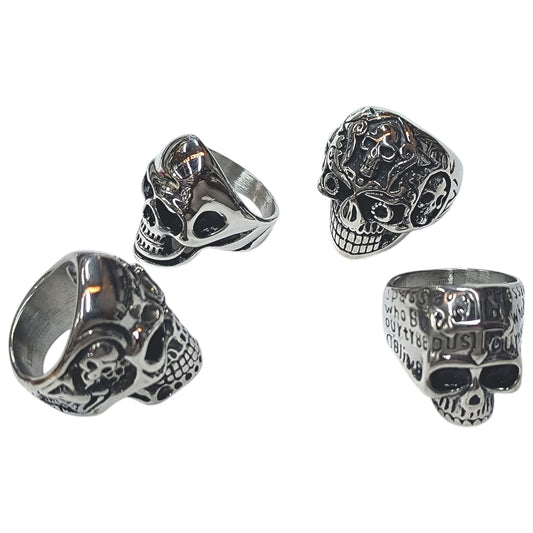 Juego 4 Anillos Acero Inoxidable Calavera Modelos Surtidos Con Diferentes Tallas Desde T18 a T22 REF: 400101477-01