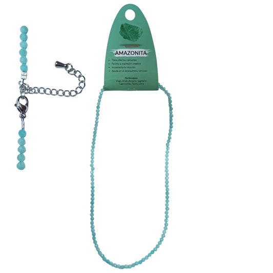 Collar Amazonita 3 mm Facetada 40+5 Cms Cierre Acero Ref: 600603666