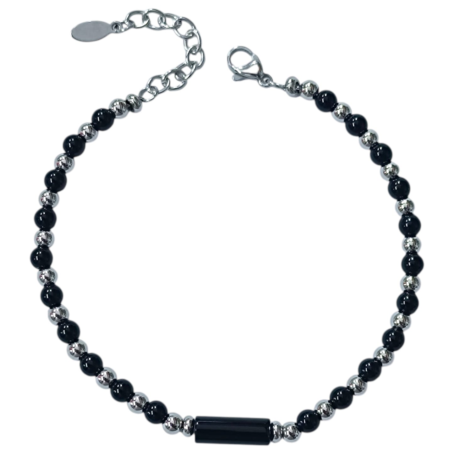 Pulsera Acero Y Piedra Natural Onix 4 mm Cierre Mosqueton 21 cms Largo 400104244-02