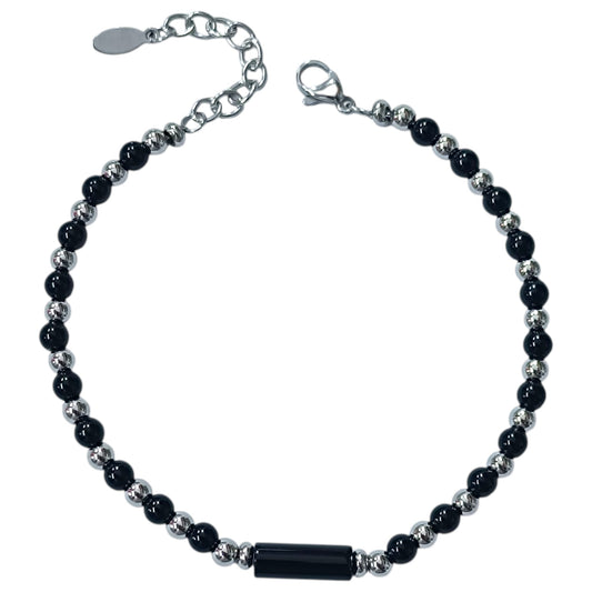 Pulsera Acero Y Piedra Natural Onix 4 mm Cierre Mosqueton 21 cms Largo 400104244-02