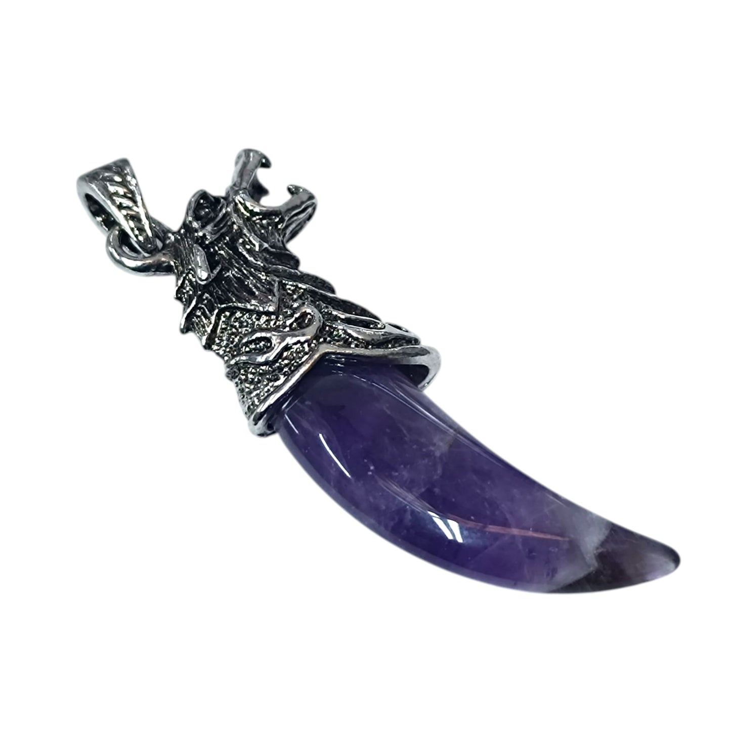 Colgante Colmillo Lobo En Metal Con Piedra Natural Amatista 7 Cms Aprox 600102235-05